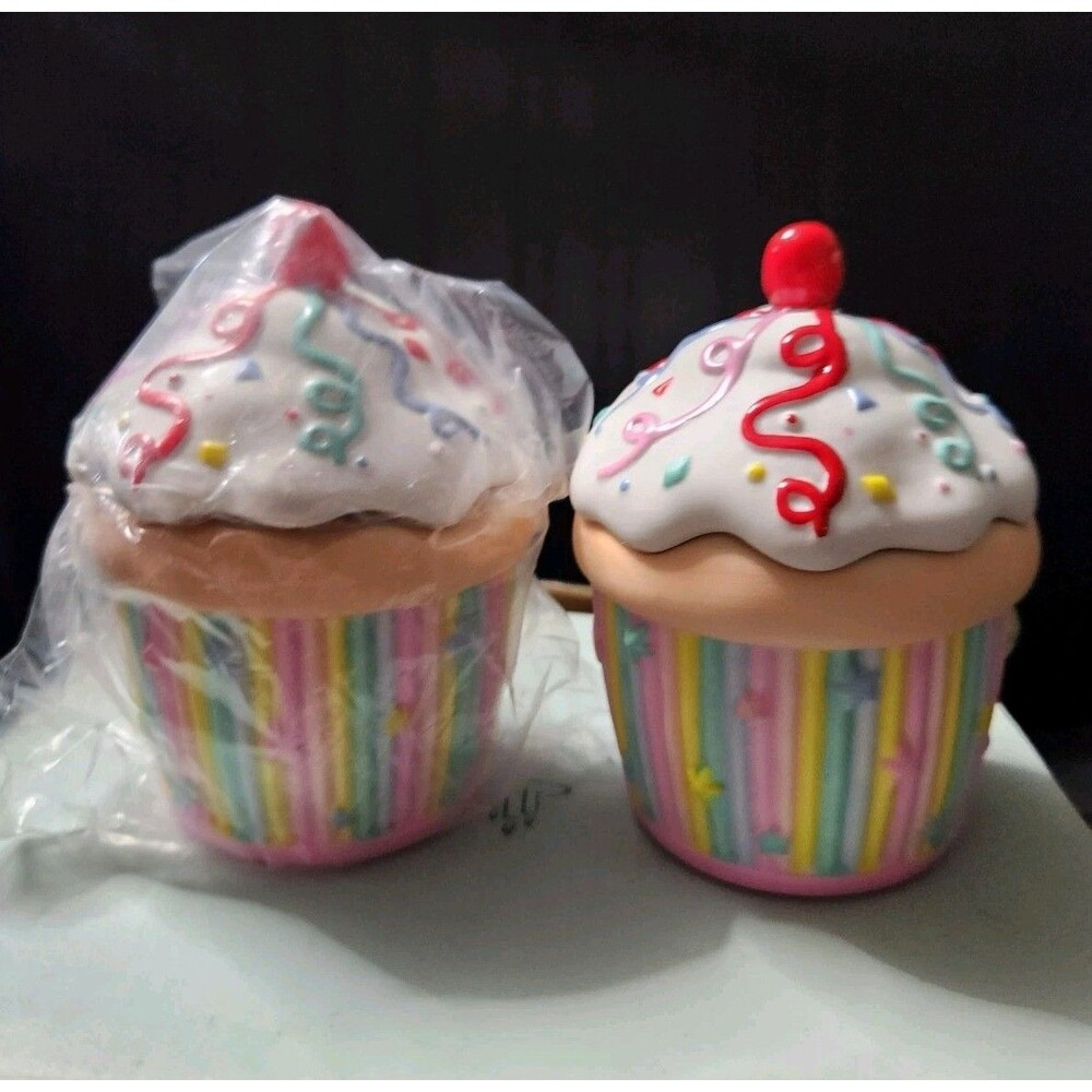 NIB PartyLite Ceramic Cupcake Votive Candle Holder Set 2 Birthday Decor Gift